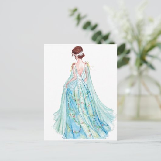 Waterverf blauw prinses mode illustratie briefkaart (Staand voorkant)