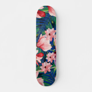 Waterverf blauw rood koraal tropisch floraal skateboard