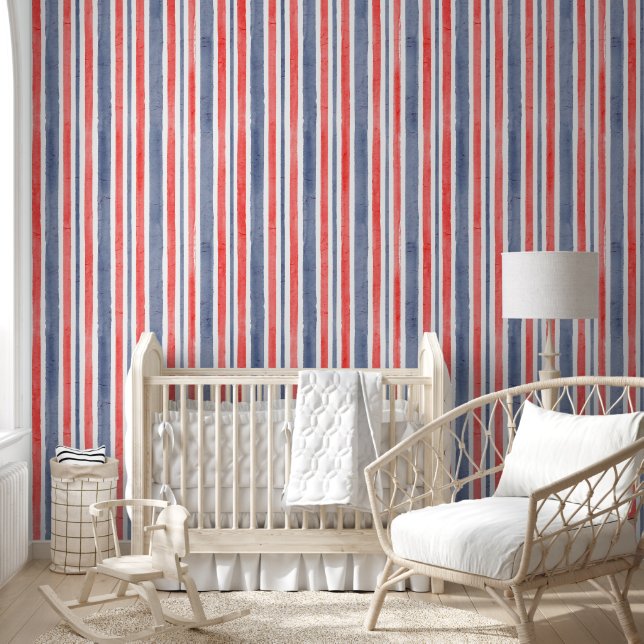 Waterverf Blauw Rood Wit Strepen, USA Style Behang (Kinderen)