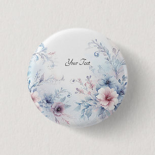 Waterverf Blauw Roze Bloem Knop Ronde Button 3,2 Cm