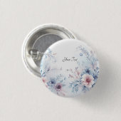 Waterverf Blauw Roze Bloemen Button (Voorkant /achterkant)