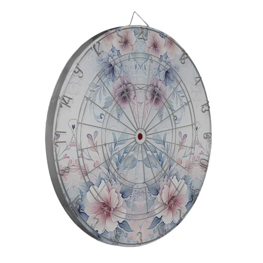 Waterverf Blauw Roze Bloemen Dartboard Dartbord (Voorkant Links)