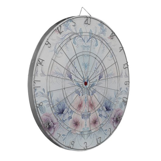 Waterverf Blauw Roze Bloemen Dartboard Dartbord (Voorkant Links)
