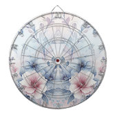 Waterverf Blauw Roze Bloemen Dartboard Dartbord (Voorkant)