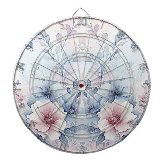 Waterverf Blauw Roze Bloemen Dartboard Dartbord