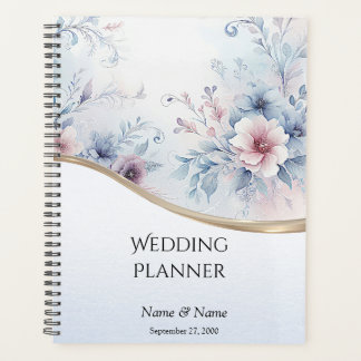 Waterverf Blauw Roze Bloemen Huwelijksplanner Planner
