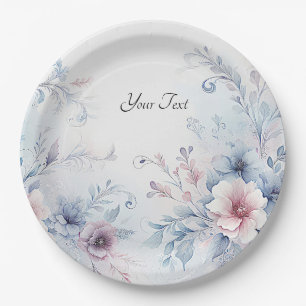 Waterverf Blauw Roze Bloemen Papier Bord