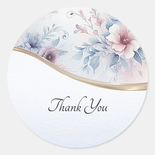 Waterverf Blauw Roze Bloemen Sticker (Voorkant)