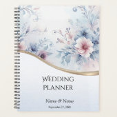 Waterverf Blauw Roze Bloemen Trouw Planner (Voorkant)