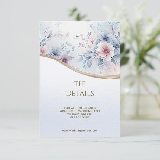 Waterverf Blauw Roze Bloemendetail Informatiekaartje (Staand voorkant)