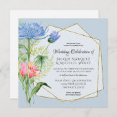 Waterverf Blauw Roze Elegante Bloemen n Varen Trou Kaart (Voorkant / Achterkant)