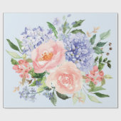 Waterverf Blauw Roze Hydrangea Peony Spring Floral Cadeaupapier (Vlak)
