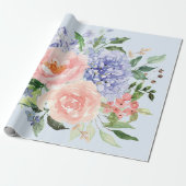 Waterverf Blauw Roze Hydrangea Peony Spring Floral Cadeaupapier (Uitgerold)
