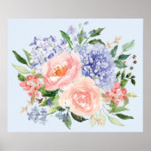 Waterverf Blauw Roze Hydrangea Peony Spring Floral Poster (Voorkant)