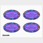 Waterverf Blauw Sinaasappel Navy Ikat Pattern Ovale Sticker (Vel)