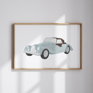 Waterverf blauw vintage auto poster