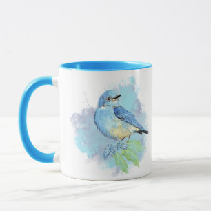 Waterverf Blauw Vogel Mooie Blauwe Tuin Vogel Kuns Mok