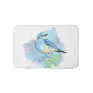 Waterverf Blauw Vogel Natuur Kunst Badmat