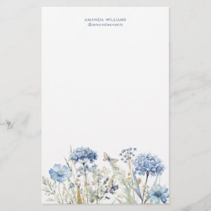 Waterverf Blauw Wildbloemen Papier Papier