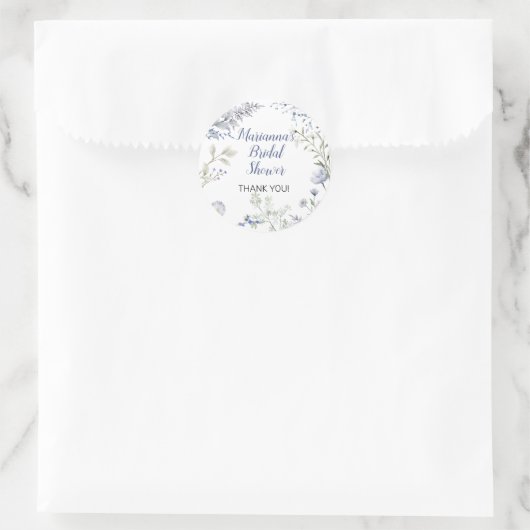 Waterverf Blauw Wilde Bloem Frame Bruiloft Feest Ronde Sticker (Tas)