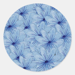 Waterverf Blauw Wilde Bloemen Boeket Ronde Sticker