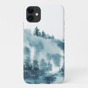 Waterverf Blauw Winterwoud Monogram iPhone 11 Hoesje