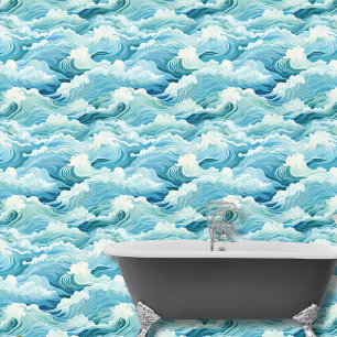 Waterverf Blauw Wit Abstract Zee Golven Kust Behang