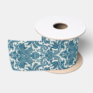 Waterverf Blauw & Wit Bloemen Patroon Lint
