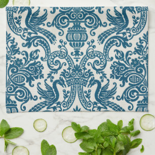 Waterverf Blauw & Wit Bloemen Patroon Theedoek