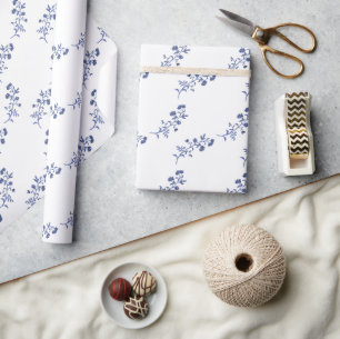 Waterverf Blauw & Wit Chinoiserie Bloemen Cadeaupapier