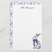 Waterverf Blauw & Wit Chinoiserie Bunny Rabbit Briefpapier (Voorkant / Achterkant)