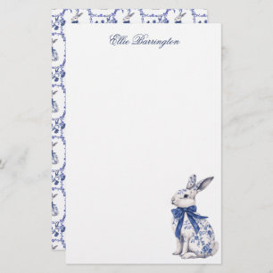 Waterverf Blauw & Wit Chinoiserie Bunny Rabbit Briefpapier