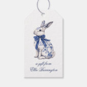 Waterverf Blauw & Wit Chinoiserie Bunny Rabbit Cadeaulabel (Voorkant)