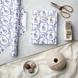 Waterverf Blauw & Wit Chinoiserie Bunny Rabbit Cadeaupapier