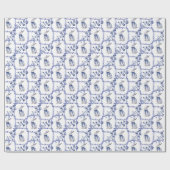 Waterverf Blauw & Wit Chinoiserie Bunny Rabbit Cadeaupapier (Vlak)