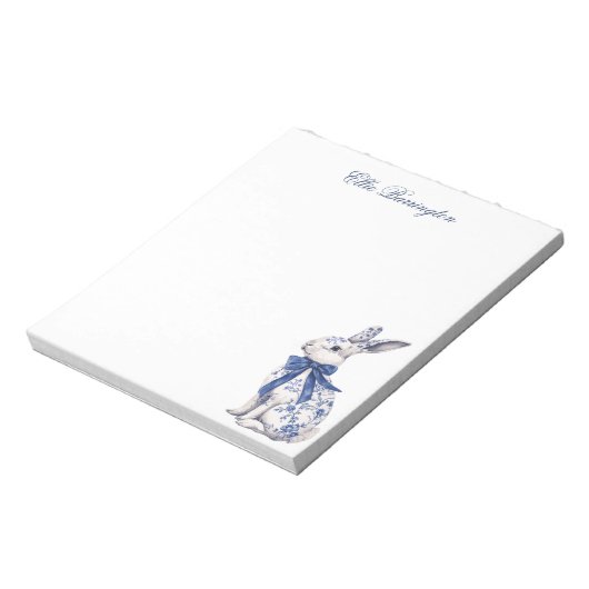 Waterverf Blauw & Wit Chinoiserie Bunny Rabbit Notitieblok (Gedraaid)