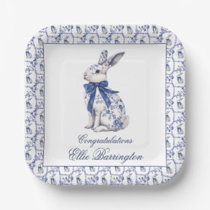 Waterverf Blauw & Wit Chinoiserie Bunny Rabbit Papieren Bordje