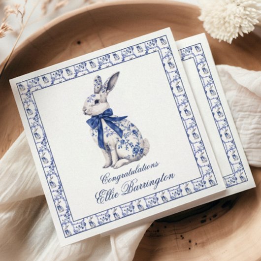 Waterverf Blauw & Wit Chinoiserie Bunny Rabbit Servet
