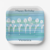 Waterverf Blauw Wit Verjaardag Kinder Tulp Papieren Bordje (Voorkant)