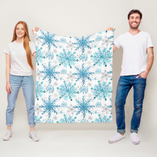 Waterverf Blauw & Zilver Glitter Winter Sneeuwvlok Fleece Deken