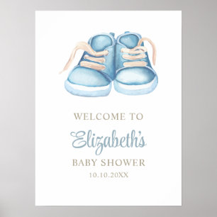 Waterverf Blauwe Babyschoenen Baby Shower Poster