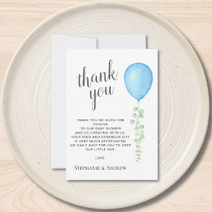 Waterverf Blauwe Ballon Baby Shower Bedankkaart