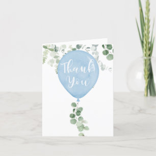 Waterverf blauwe ballon eucalyptus greenery bedankkaart