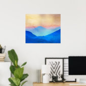 Waterverf Blauwe bergen Poster (Thuiskantoor)
