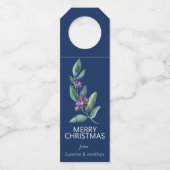 Waterverf Blauwe Berry verliest Kerstmis Flessenhanger (Achterkant)