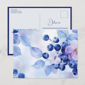 Waterverf Blauwe Bes Fruit Patroon Zoete Ansichtka Briefkaart