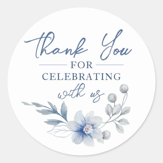 Waterverf Blauwe Bloem Dank u Stickers (Voorkant)