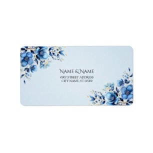Waterverf Blauwe Bloemen Adreslabel Etiket
