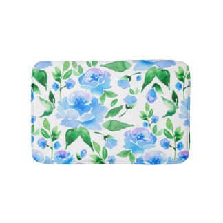 Waterverf blauwe bloemen badmat