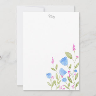 waterverf "Blauwe bloemen en roze bessen" Notitiekaartje